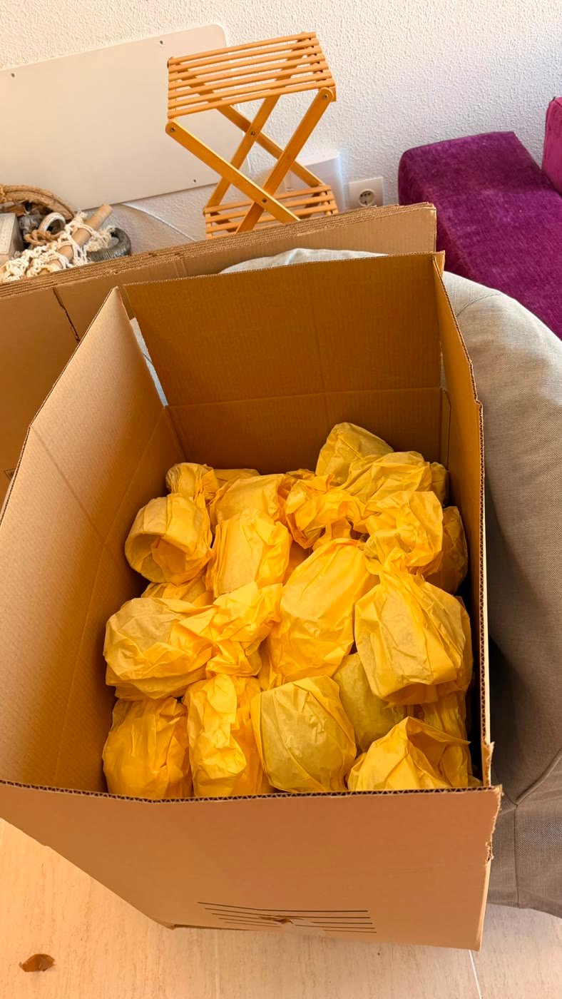 Objetos protegidos con espuma dentro de una caja